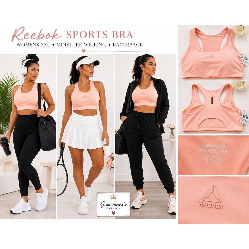 Reebok XXL Light PEACH PINK Racerback Sports Bra MOISTURE WICKING WORKOUT NWT